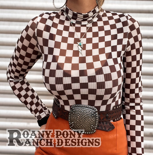 Brown Check Me Out Bodysuit